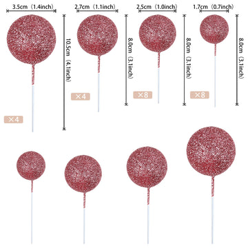 24 Pcs Glitter Balls Cupcake Toppers Foam Ball Cake Picks Mini Balloon Diy Cake Insert Topper Decoration For Baby Shower Wedding