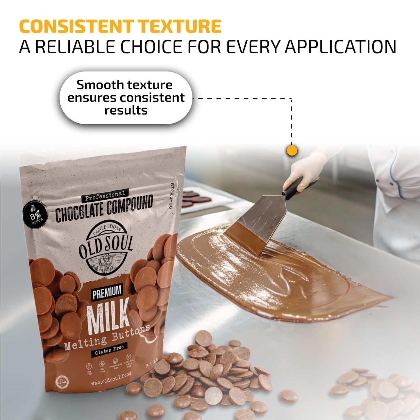 Oldsoul Chocolate Compound Buttons 2.2 Lb | Milk Chocolate 8% Real Cocoa | Smooth Melting | Perfect For Baking & Desserts (2.2 L