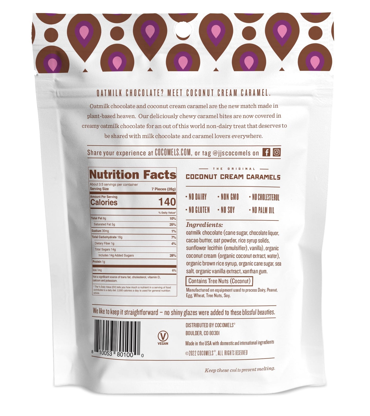 Cocomels Oatmilk Chocolate Covered Bites, Original, 3.5 Oz, 6 Pack, Dairy Free, Vegan, Organic
