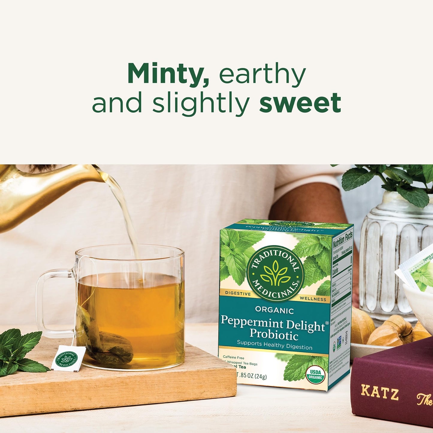 Traditional Medicinals Organic Peppermint Delight Tea, Probiotic, Pack of 6, 96 Tea Bags