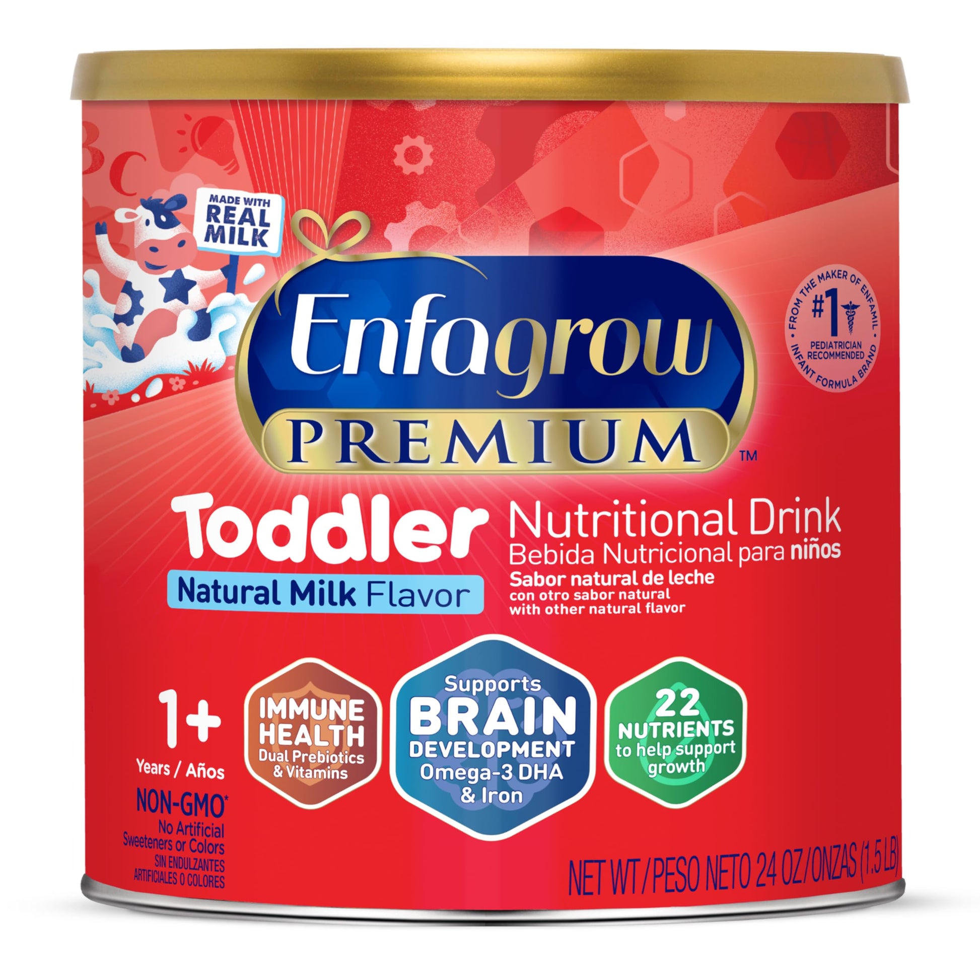 Enfagrow Premium Toddler Nutritional Drink, Natural Milk Flavor, Omega-3 Dha For Brain Support, Prebiotics & Vitamins For Immune