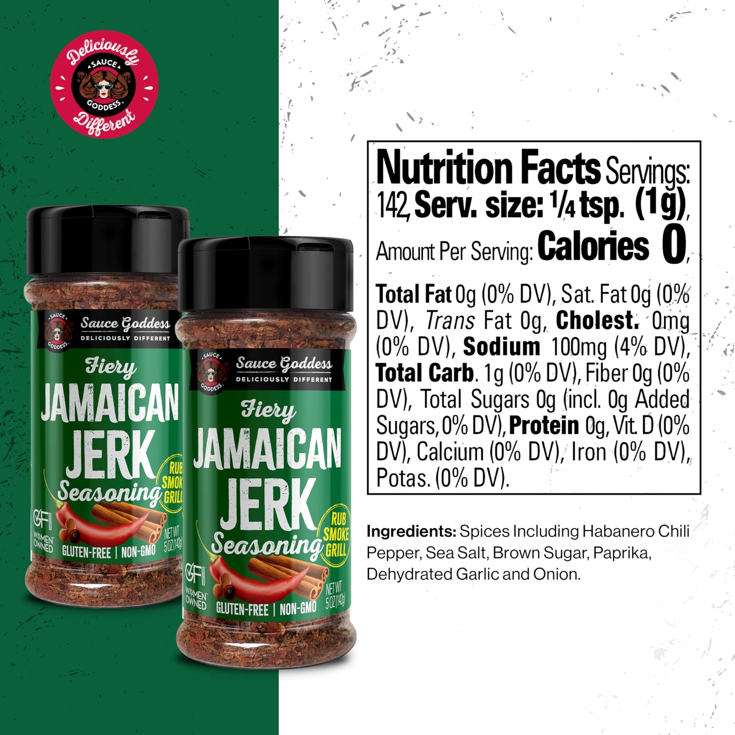 Sauce Goddess Fiery Jamaican Jerk Spice Shaker (2-Pack) - Seasonings and Spices for Cooking with Caribbean Flavors! For Chicken,