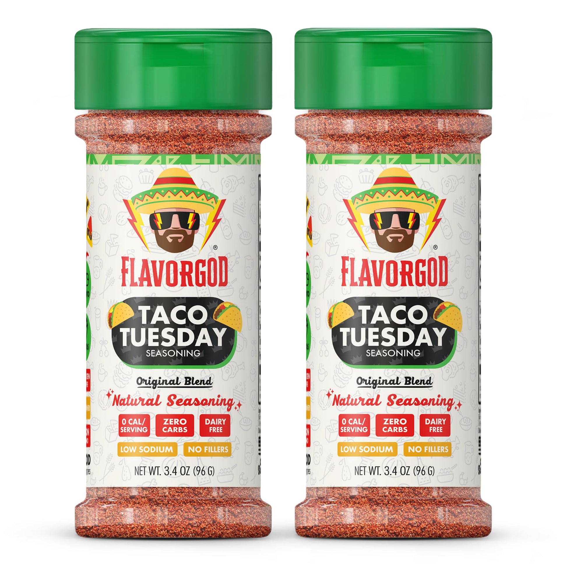Flavor God 2 Bottles Taco Tuesday Seasoning Mix Natural Healthy Spice Blend For Grilling Chicken, Beef, Seafood, Vegetables, Sal