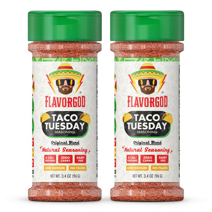 Flavor God 2 Bottles Taco Tuesday Seasoning Mix Natural Healthy Spice Blend For Grilling Chicken, Beef, Seafood, Vegetables, Sal