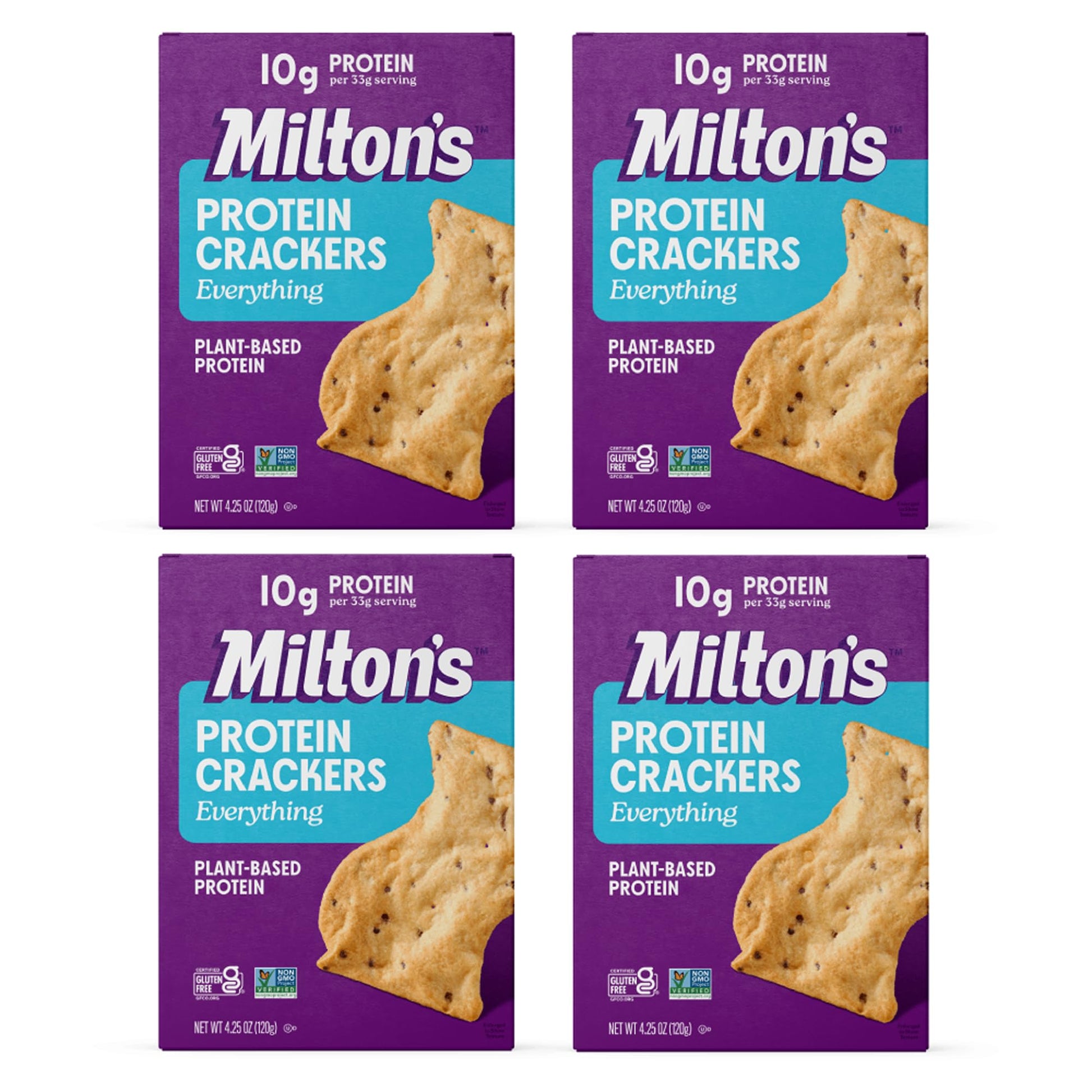 Miltons Protein Crackers, Everything - 10g of Plant-Based Protein Per Serving, Gluten Free, Non-GMO Project Verified, Vegetaria