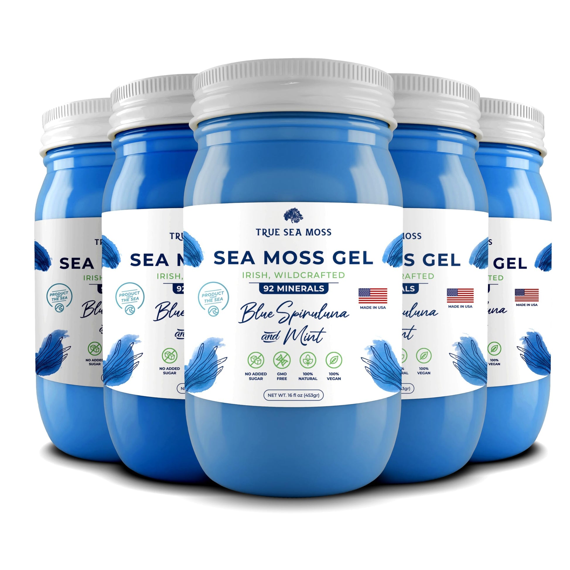 Trueseamoss Wildcrafted Irish Sea Moss Gel - Made With Dried Seaweed & Fresh Sea Vegetables, Seamoss - Made In Usa (Blue Spiruli