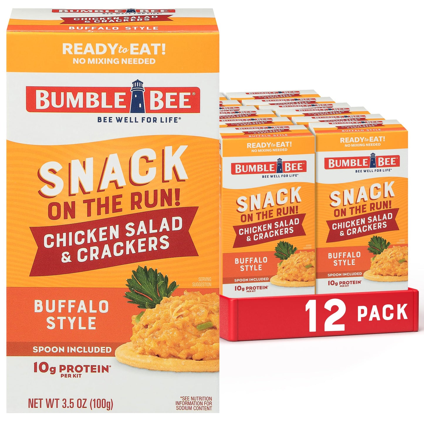 Bumble Bee Snack On The Run Buffalo Chicken Salad with Crackers Kit, 3.5 oz (Pack of 12) - Ready to Eat, Spoon Included - Shelf 
