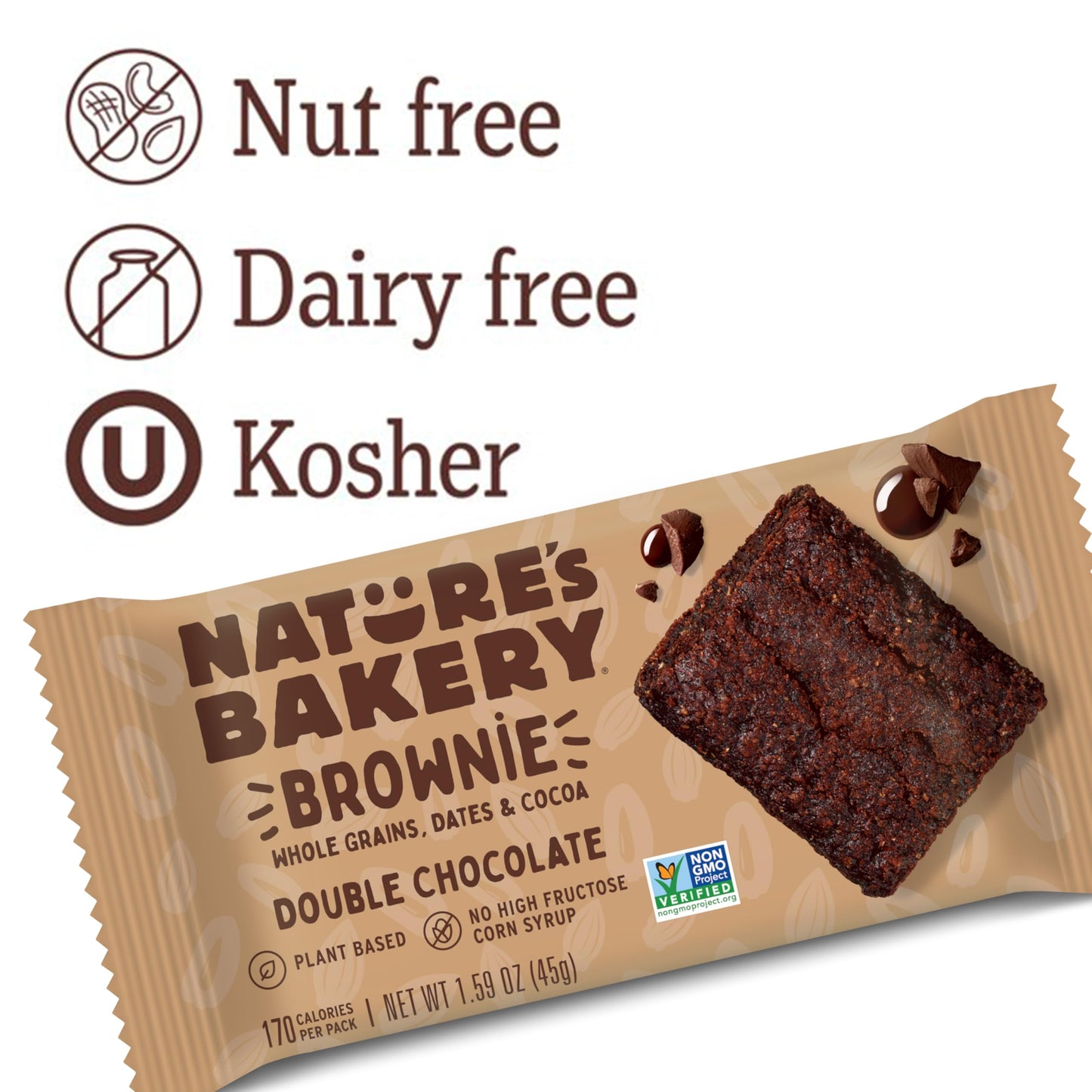 Natures Bakery Double Chocolate Brownie Bars, Whole Grains, Dates, and Cocoa, Plant Based, Dairy-Free, Snack Bar, 7 boxes with 1
