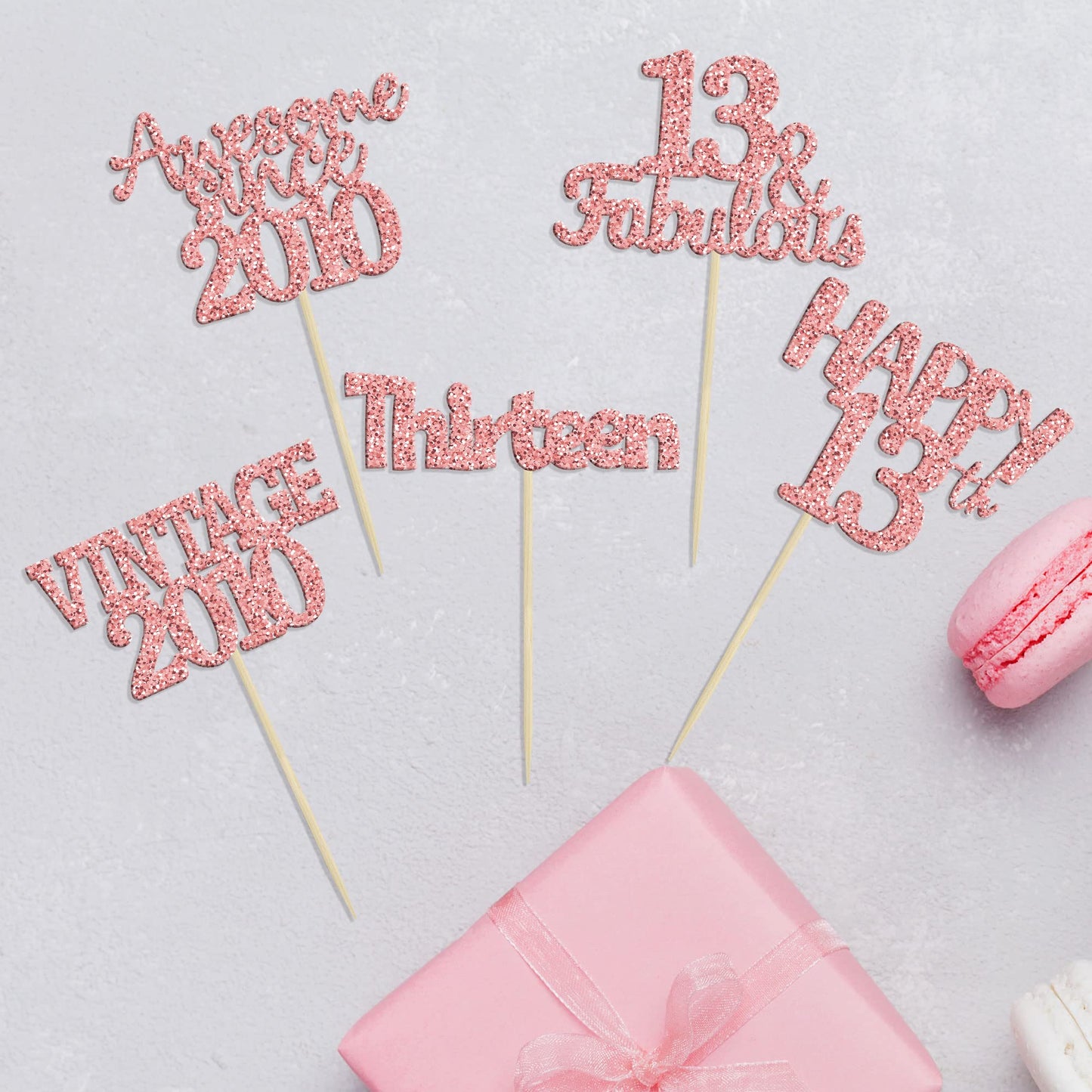 Gyufise Cupcake Toppers 30Pcs Rose Gold Glitter 13th Birthday Wedding Anniversary Decorations Model ZN0331-13