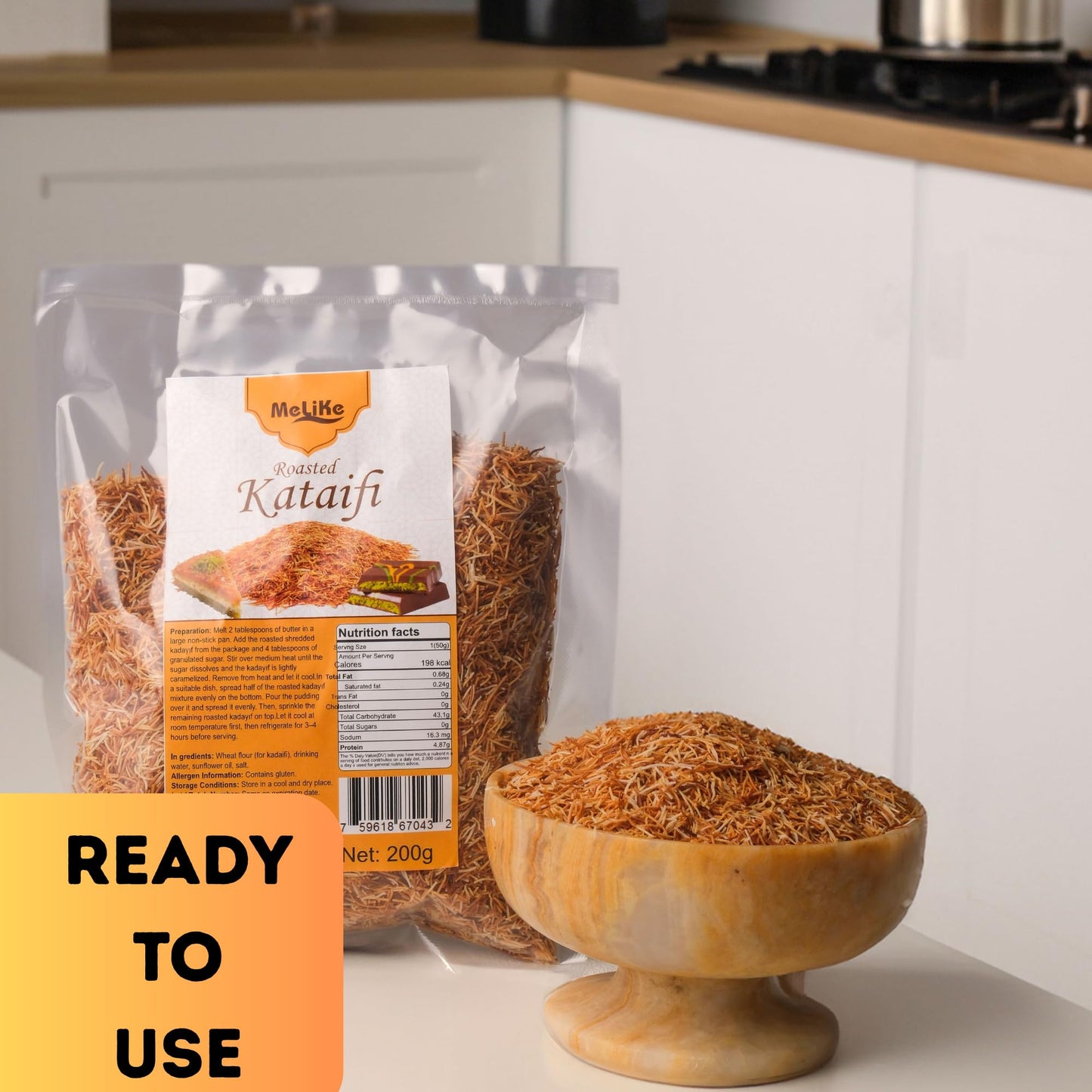 MELIKE Premium Roasted Kataifi Shredded Fillo Dough, 200g