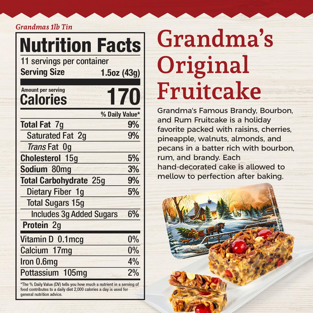 Beatrice Bakery Co. Original Fruitcake, Holiday Tin, Freshly Made, 16 oz