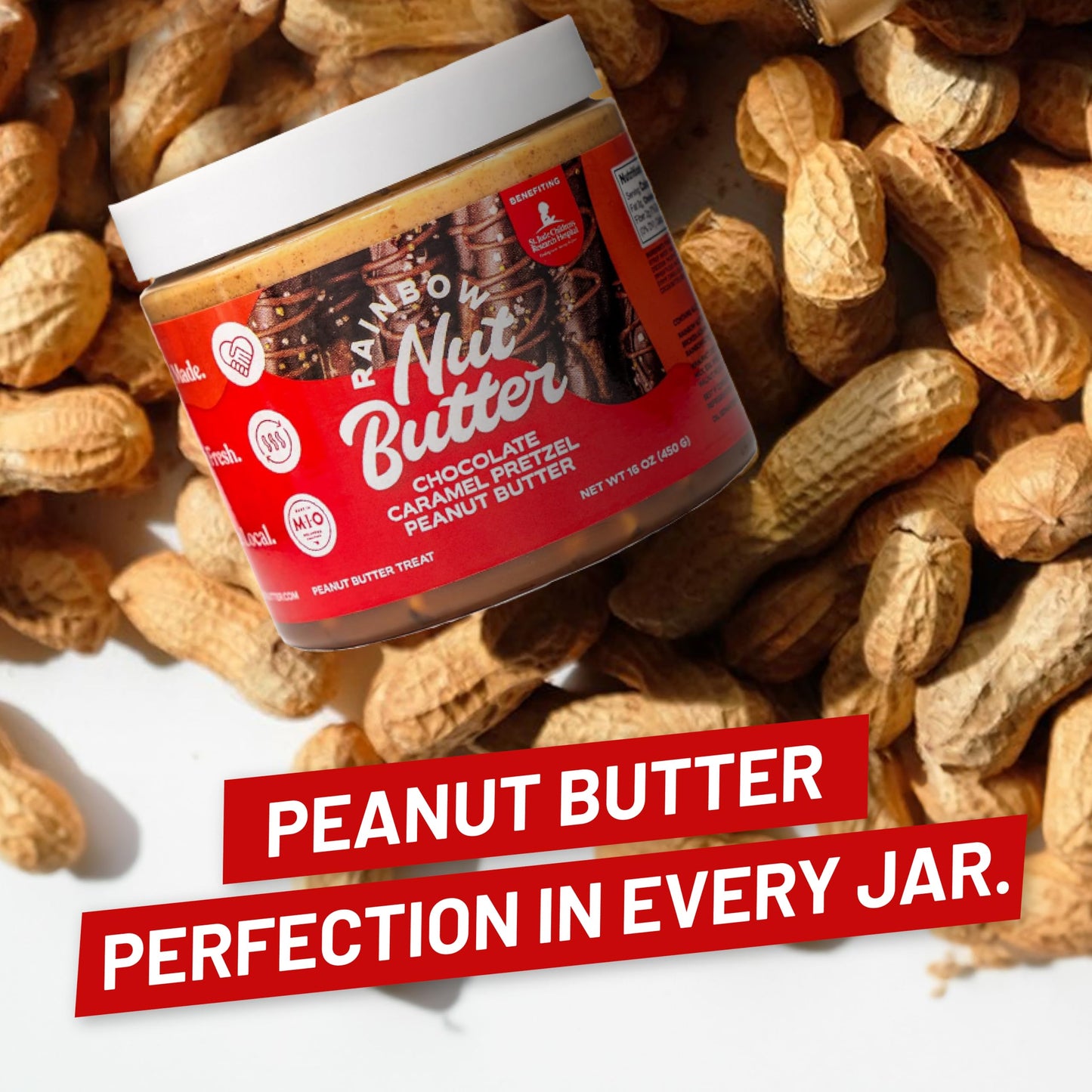 Rainbow Nut Butter Caramel Pretzel Peanut Butter, Spread, Treat, Snack, Dessert High Protein Flavored Nut Butter, (16 Oz Jar)