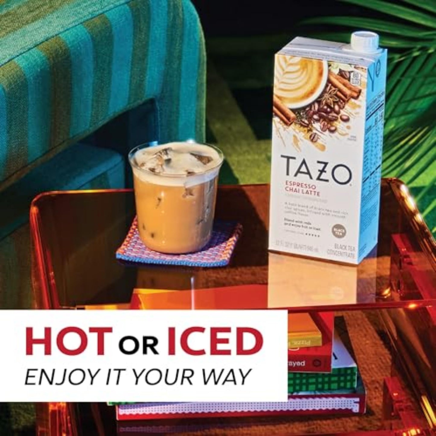 TAZO Espresso Chai Latte  Black Tea Concentrate  Easy to Serve Espresso Chai Tea for Everyday Cafe Style Lattes  Hot or Iced Coffee-like experience  Barista Approved  32oz Tea Mix Carton