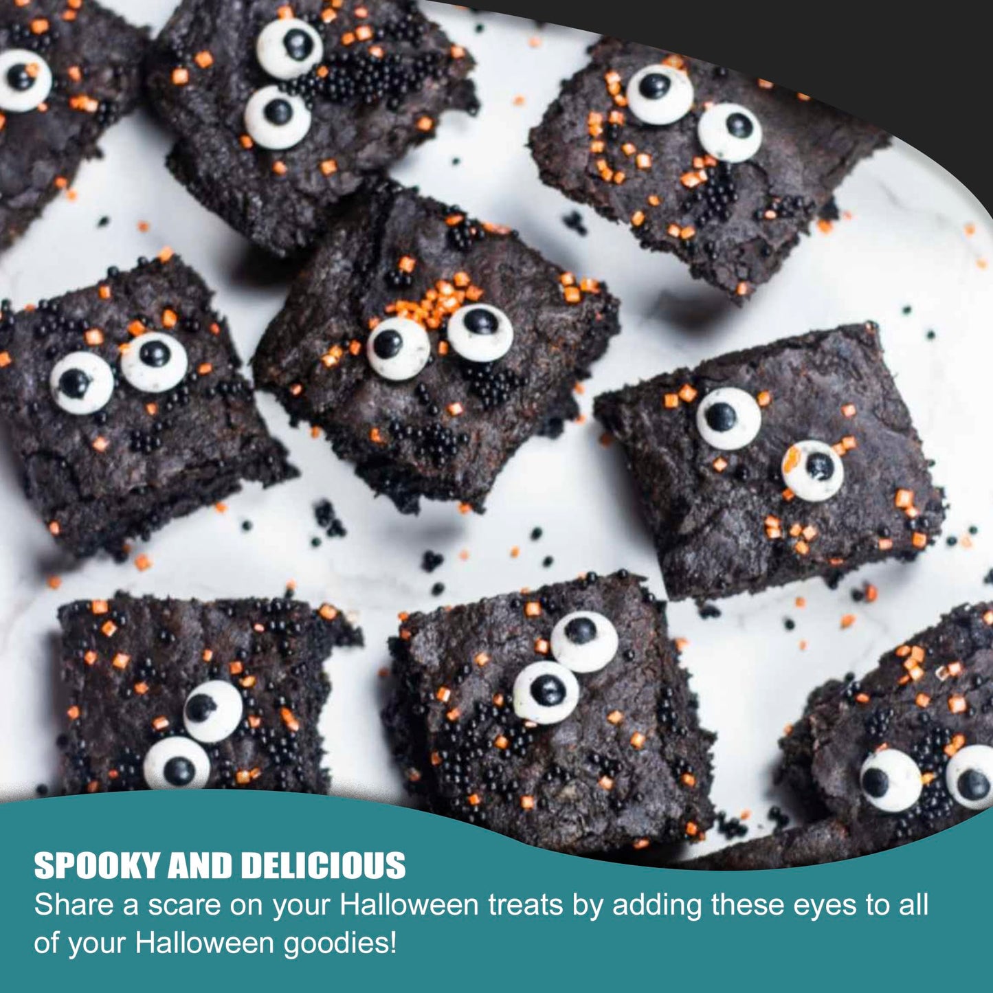 Spooky Eye Toppers - 4 oz Resealable Stand Up Candy Bag - Edible Baking Decorations - Funny White Googly Eyes for Cupcakes, Cake