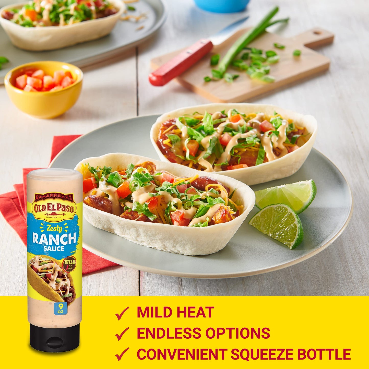 Old El Paso Zesty Ranch Taco Sauce, 9 oz Squeeze Bottle - Perfect for Tacos, Burritos, and Dipping