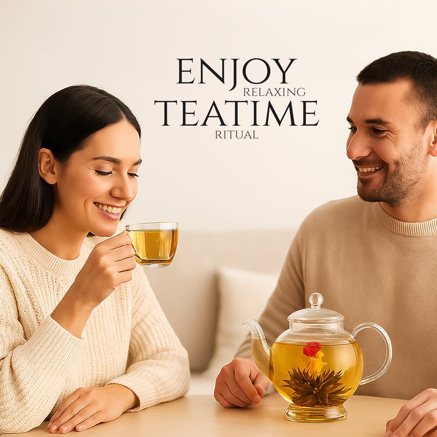 Tea Bunch Blooming Flower Tea Set – 12 Hand-Tied Organic Green Tea Balls With 12 Packs Of Rock Sugar, Gift-Ready Packaging, Calming Floral Tea For Wellness & Relaxation (Glass Teapot Not Included)