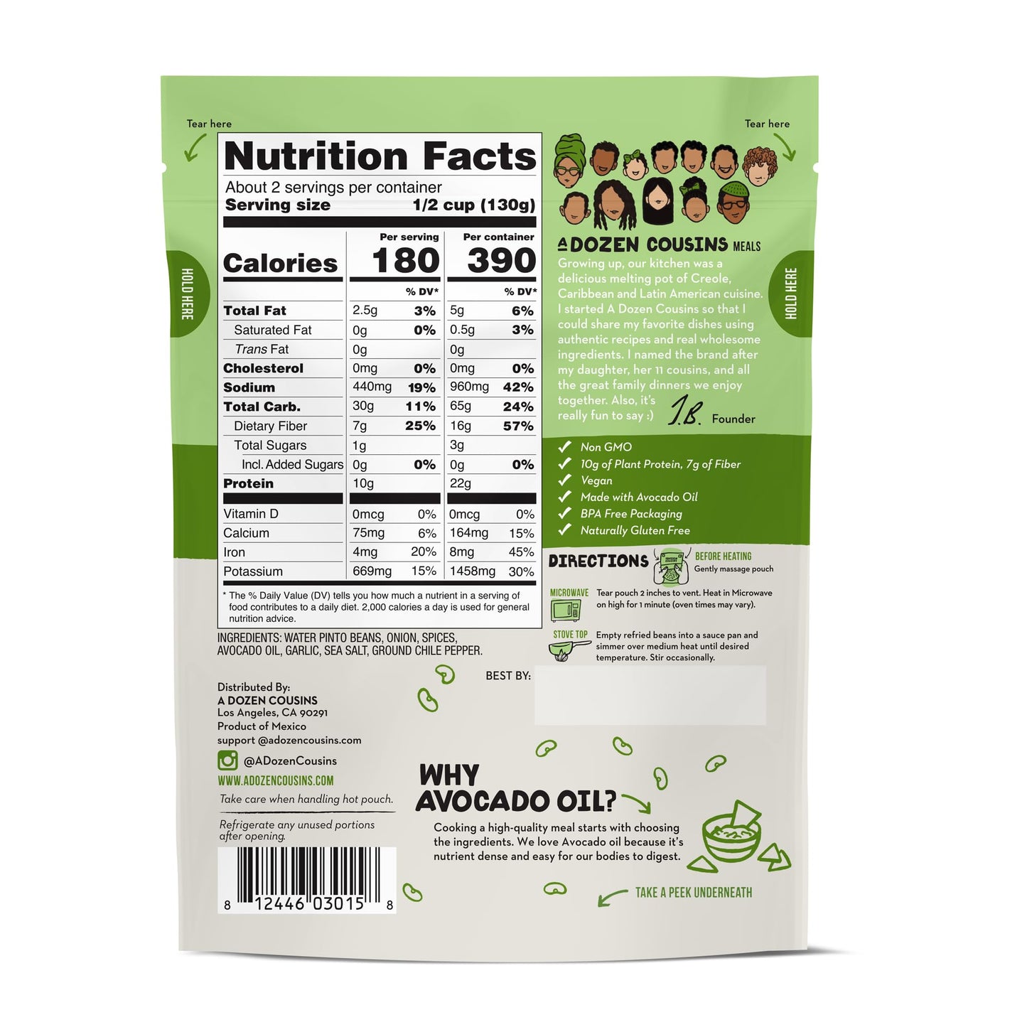 A Dozen Cousins Seasoned Refried Beans, Vegan Pinto Beans, Non-GMO, 10 Ounce (Pack of 8)