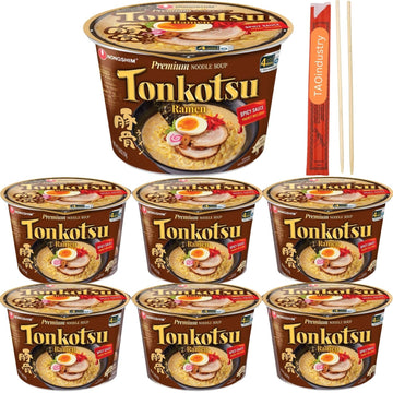 Tonkotsu Ramen Bowls Bundle Spicy Sauce Favor - 3.56 Oz Premium Noodle Soup, 6 Counts. Free Taoindustry Chopsticks