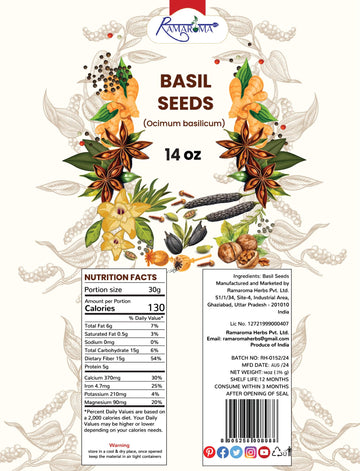Basil Seeds (Tukmaria) | Edible Basil Seeds Usda Organic | More Fiber Than Chia Seeds | Plant Based, Keto, Paleo, Vegan, Prebiot
