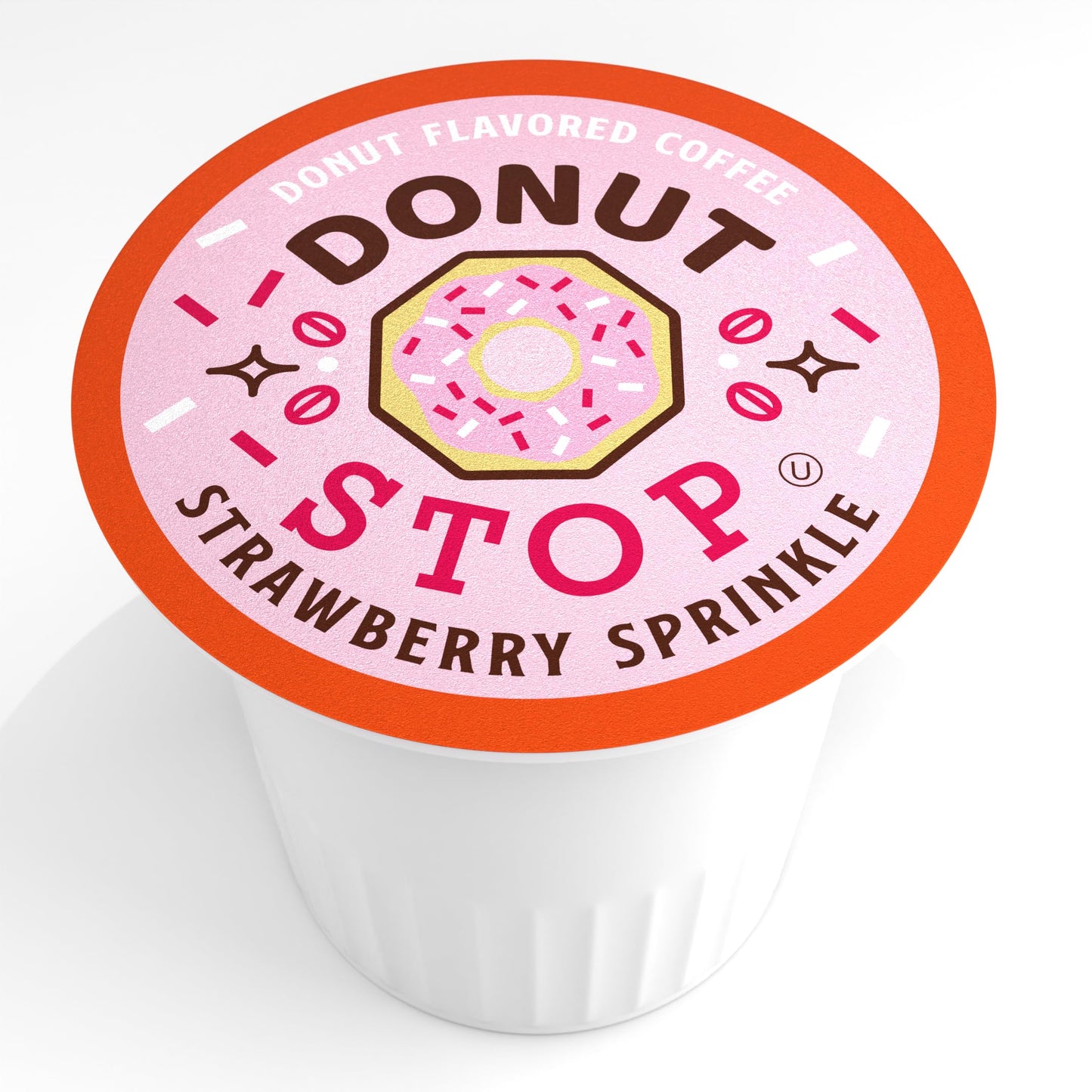 Donut Stop Strawberry Sprinkle Medium Roast Coffee Pods, 40 Count, Compatible with 2.0 K Cup malt-inspired