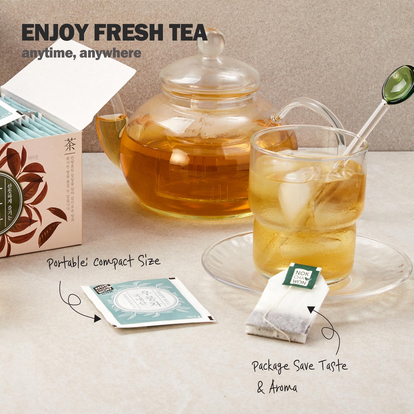 [Nokchawon] Oolong Tea, Premium Pure Tea, Semi-Fermented Tea From Korea, 50 Count Tea Bags, 2.1Oz(60G)