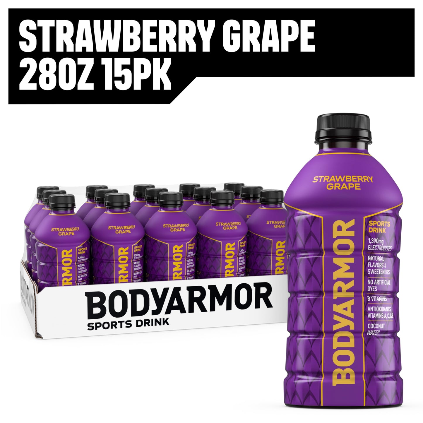 BODYprotective covering Sports Drink  Strawberry G  Electrolyte Drink Hydration  28 Fl Oz Bottles (15 Pack)  Flavored Coconut Water with B Vitamins & Antioxidants