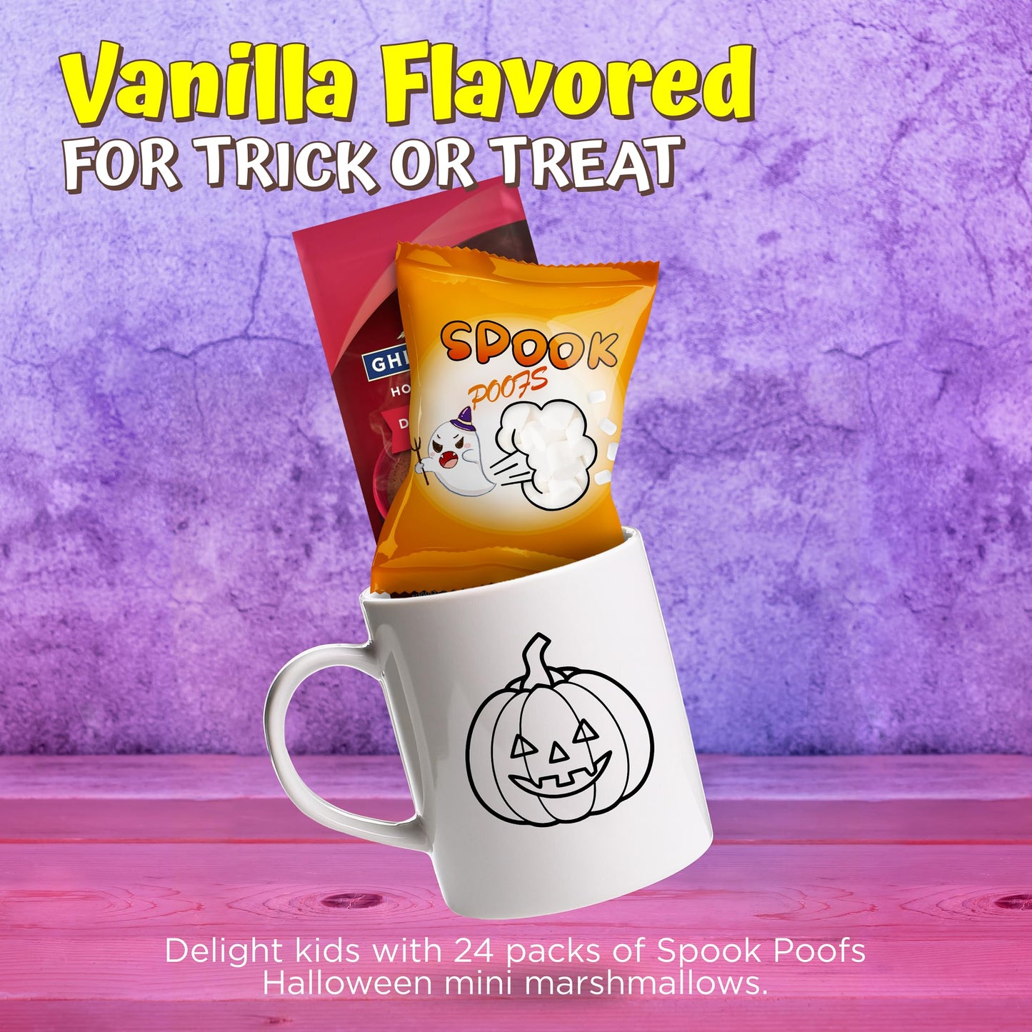 4Es Novelty 24 Pack Halloween Mini Marshmallows - Spook Poof - Indvidually Wrapped Vanilla Flavor - Halloweens Candy for Kids in Bulk  Snacks for Trick or Treat  17 Marshmallows in Each Bag