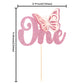 Gyufise 1Pcs Butterfly One Cake Topper Pink Glitter Baby Shower Butterfly 1St Birthday Cake Pick Decorations For Butterfly Theme