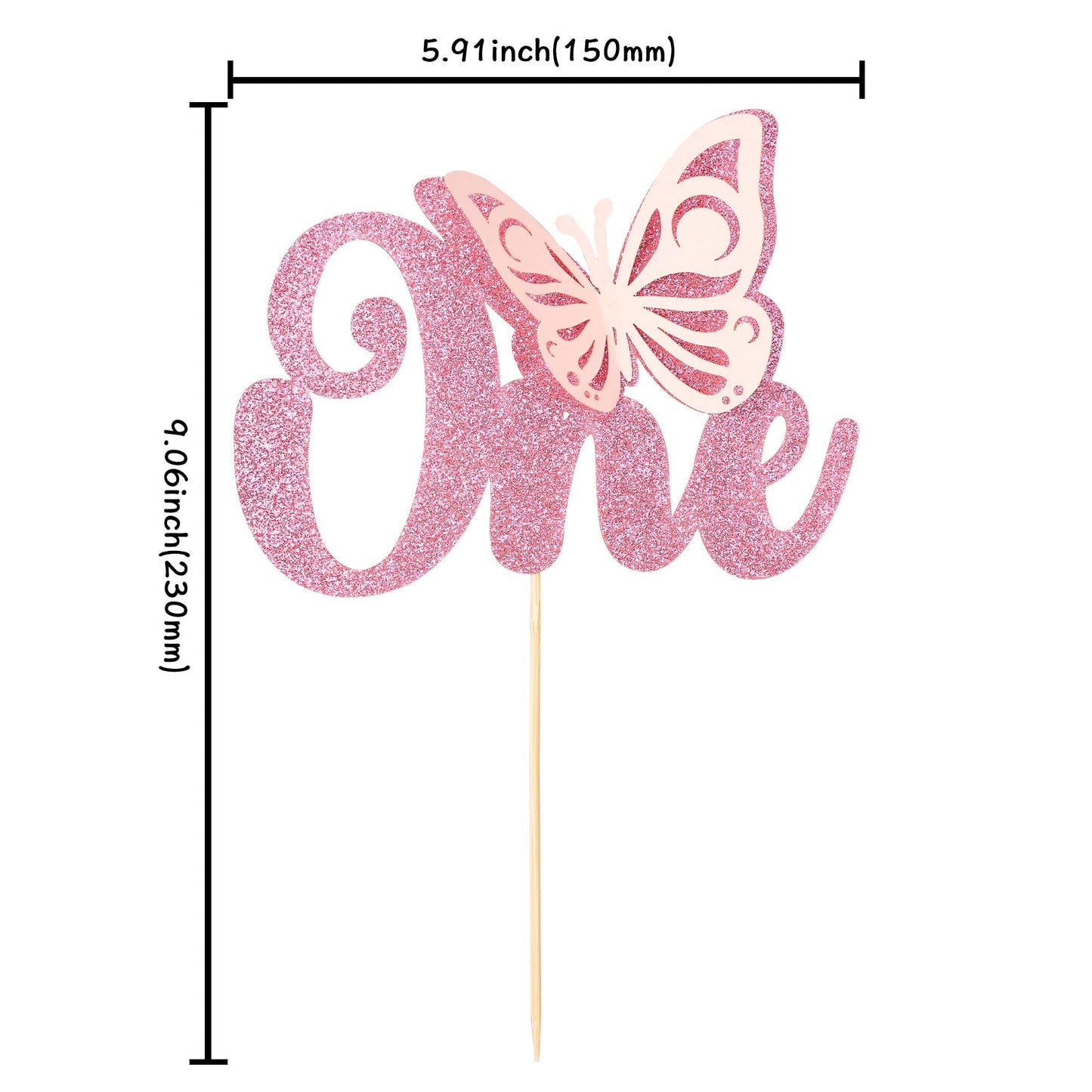 Gyufise 1Pcs Butterfly One Cake Topper Pink Glitter Baby Shower Butterfly 1St Birthday Cake Pick Decorations For Butterfly Theme