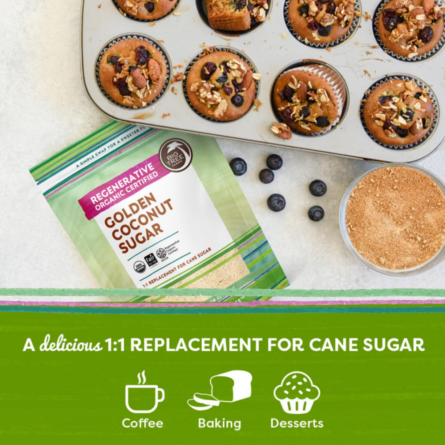 Big Tree Farms Organic Coconut Sugar - Unrefined Fine Crystals, Vegan, 16 Oz (Pack of 2)