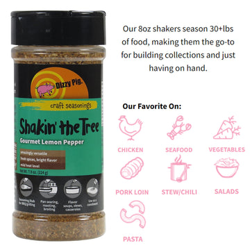 Dizzy Pig Shakin' The Tree Gourmet Lemon Pepper Seasoning Rub (8Oz Shaker) - Seasons 30+Lbs Of Food - Hand Made In The Usa - Msg