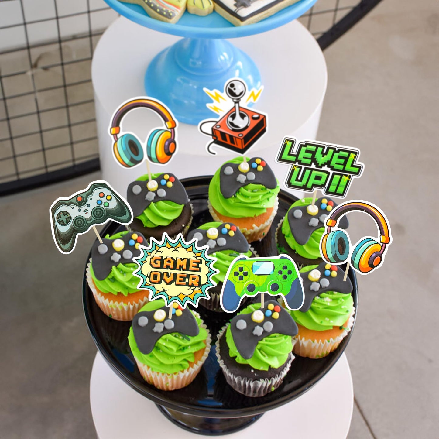 Ephlyn 36Pcs Video Game Cupcake Toppers Assembled Game On Controllers Cupcake Picks Gamepad Cake Decorations For Game Theme Baby