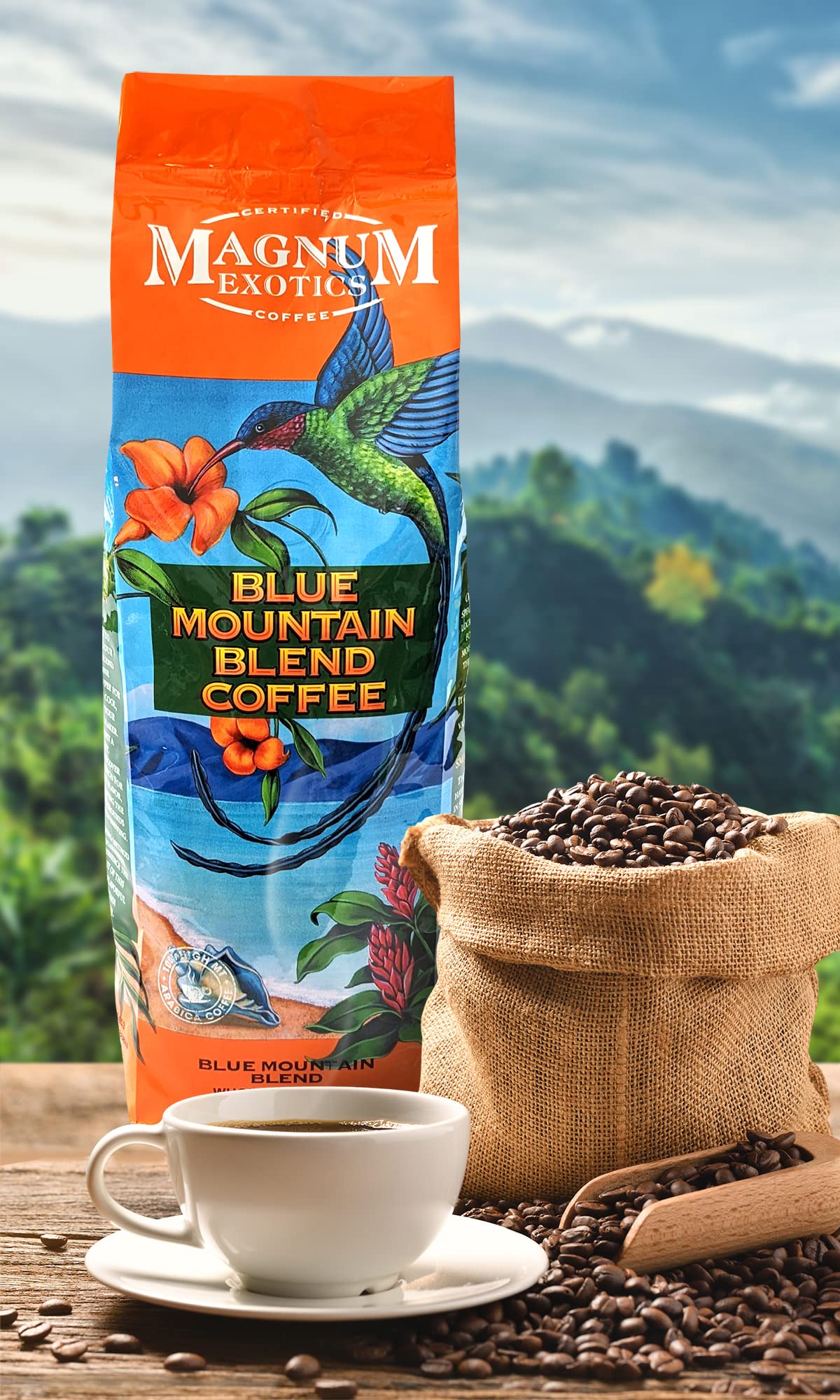 Magnum Exotics Coffee, Blue Mountain Ground Coffee Blend - Light-Medium Roast, Made From 100% Arabica Beans, Rich & Smooth Flavor, Fresh Roast - 1 Lb Bag (Pack Of 2)