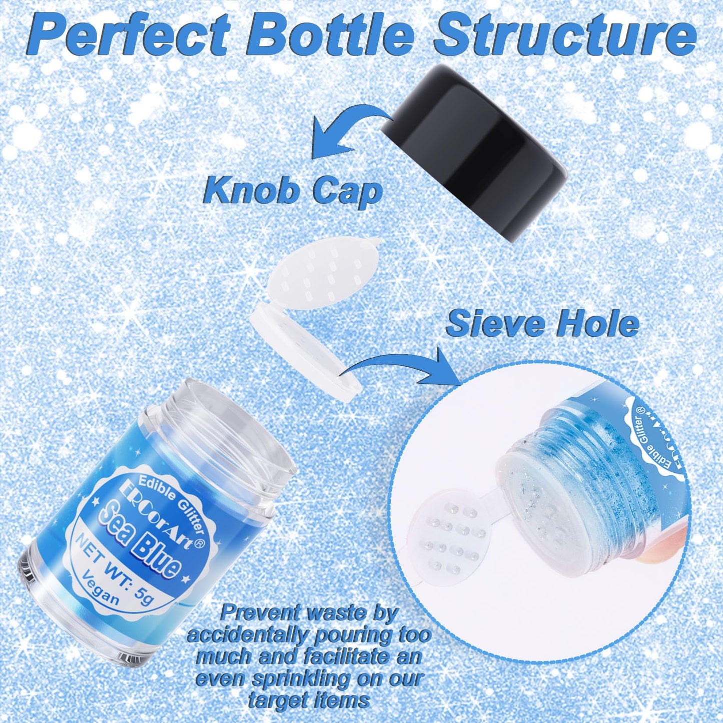 Edible Glitter - Sea Blue Luster Dust Edible For Drinks Cakes, Food Grade Cake Decorating Shimmering Glitter, Sprinkle Powder Fo