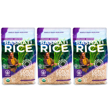 Lotus Foods Regenerative Organic Brown Basmati Rice - Gluten Free Whole Grain Heirloom Rice, Vegan, Non GMO, Use for Curries, St