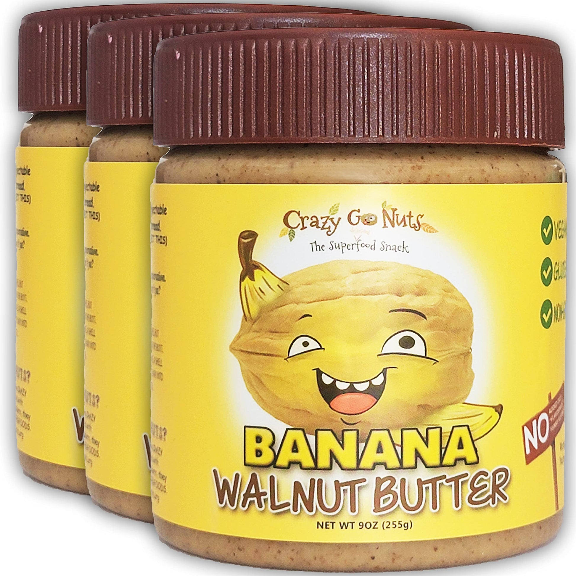 Crazy Go Nuts Walnut Butter Banana - Walnut Spread, Keto, Vegan, Low Carb, Gluten Free, Superfood-Natural, Non-GMO, ALA, Omega 3