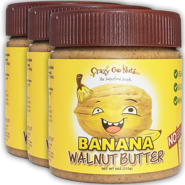 Crazy Go Nuts Walnut Butter - Banana, 9 oz (3-Pack) - Healthy Snacks, Keto, Vegan, Low Carb, Gluten Free, Superfood - Natural, N