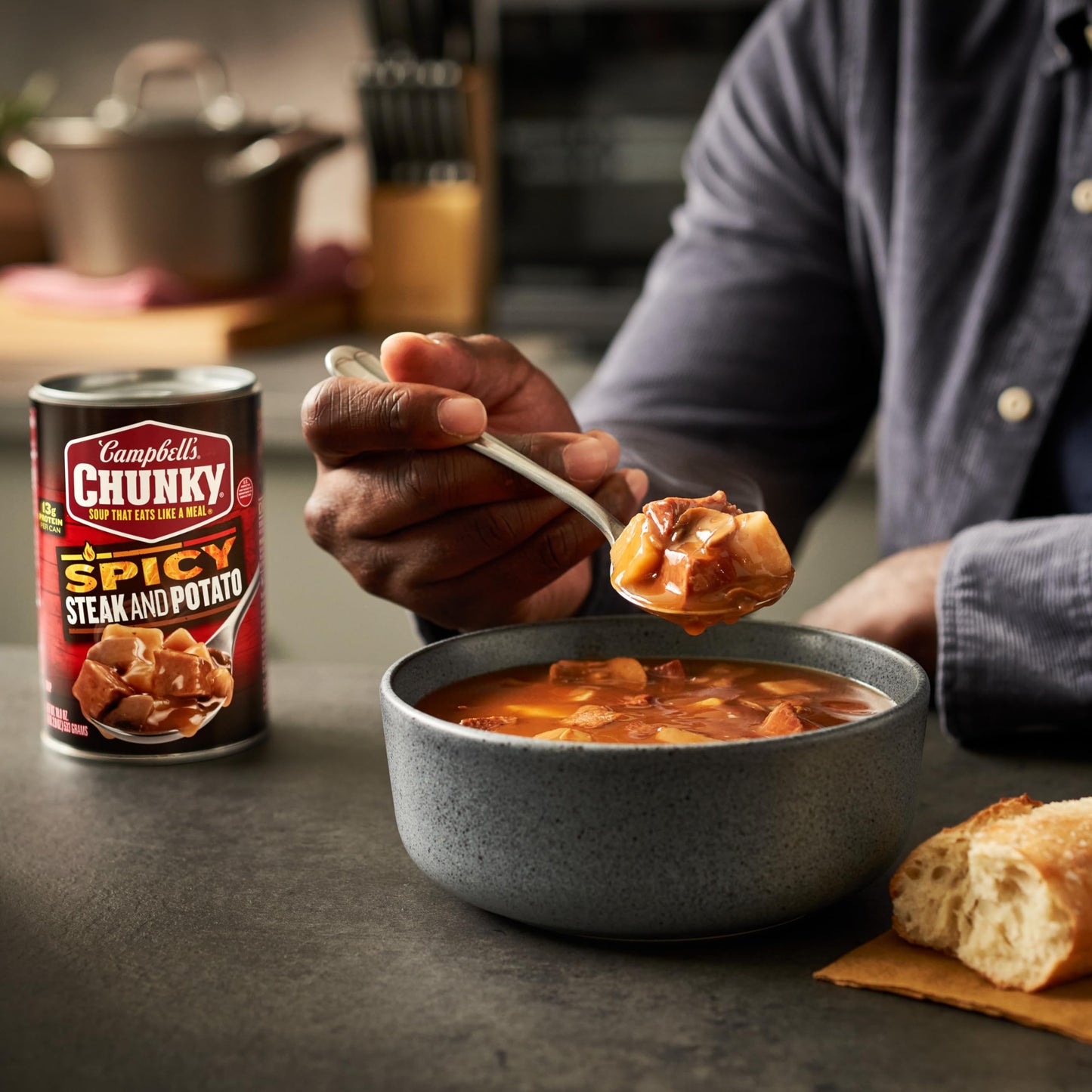 Campbells Chunky Soup, Spicy Steak and Potato Soup, 18.8 oz Can