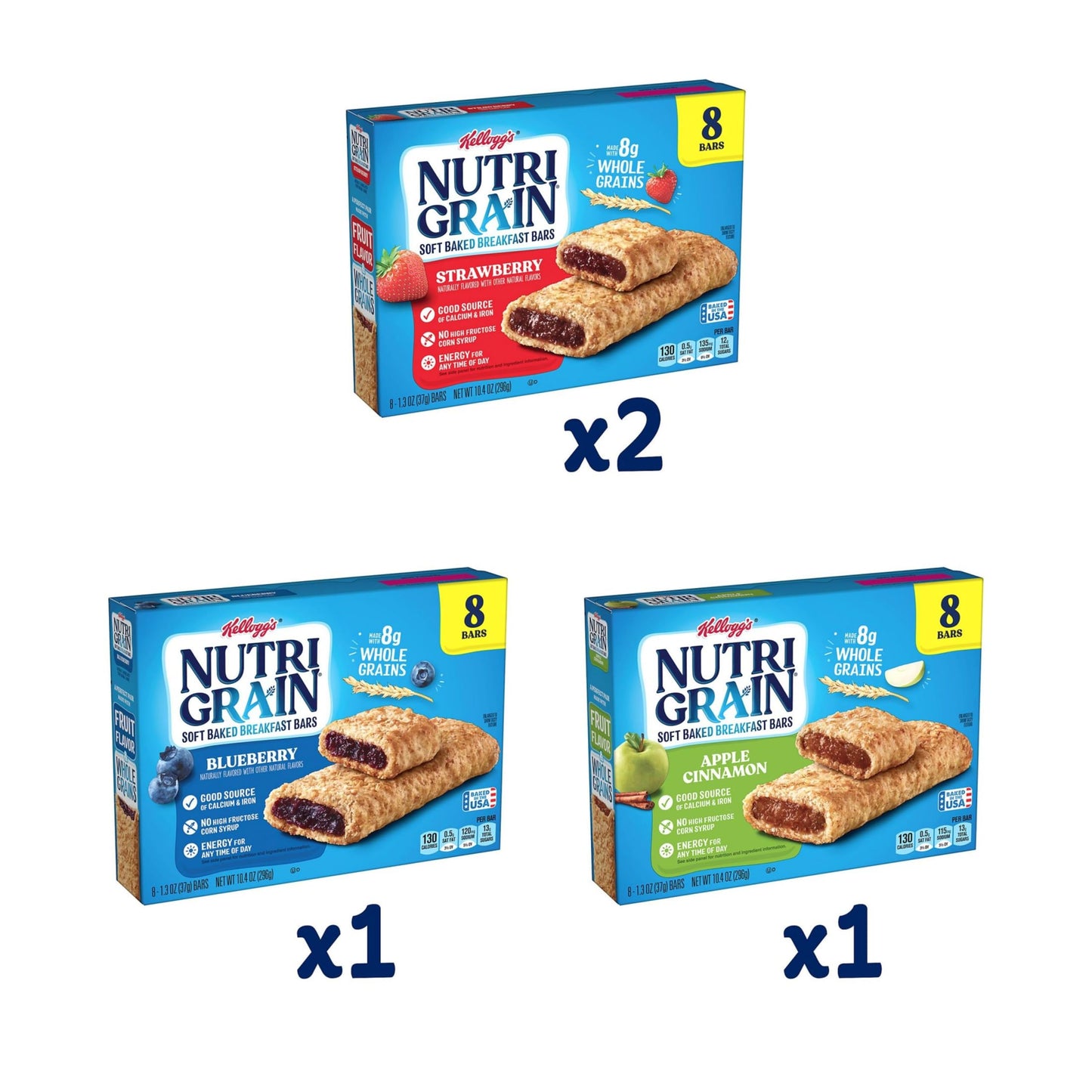 Nutri-Grain Soft Baked Breakfast Bars, Kids Snacks, Whole Grain, Variety Pack (4 Boxes, 32 Count)
