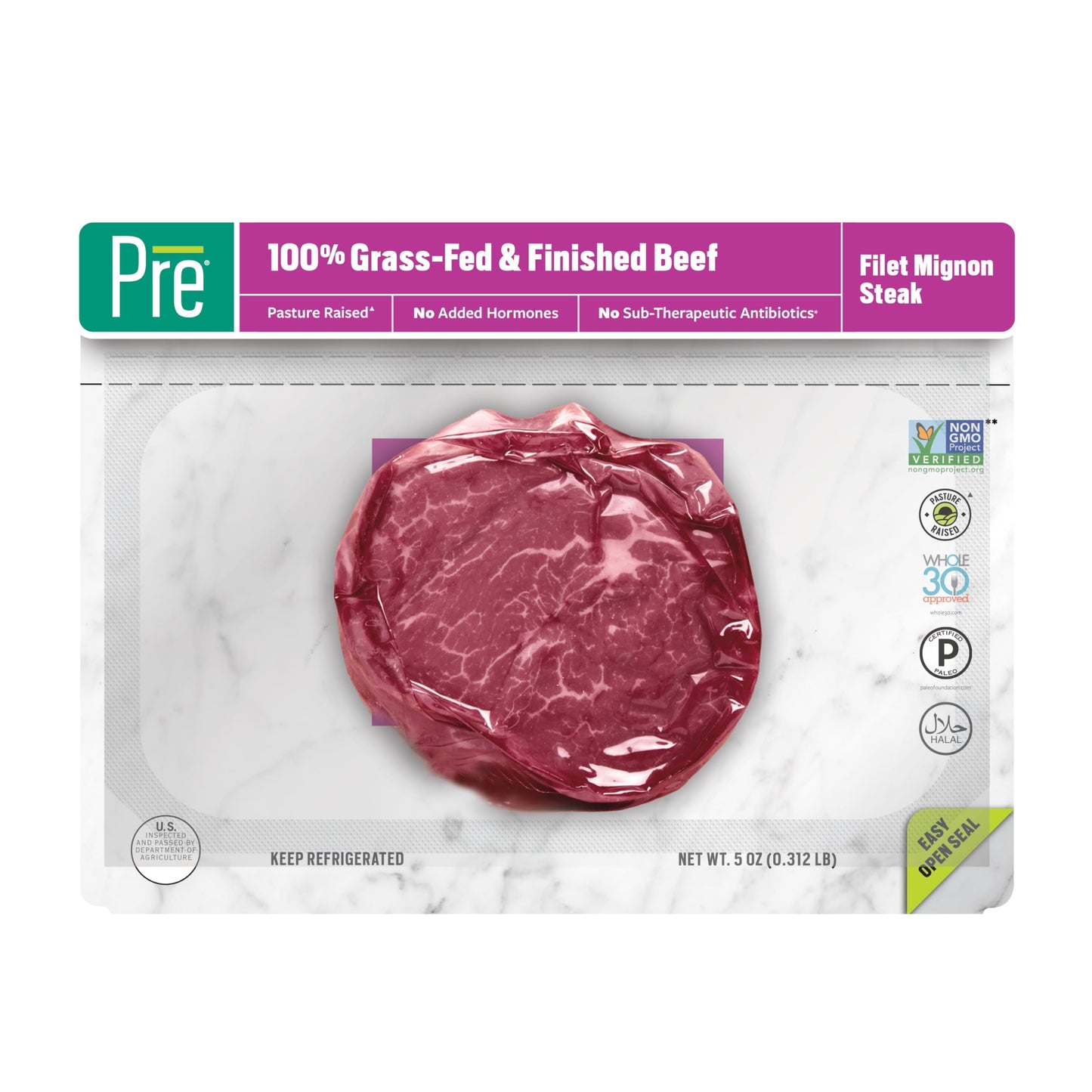 Pre, Beef Filet Mignon Steak, Grass-Fed, Pasture-Raised | 0.3125 lbs.