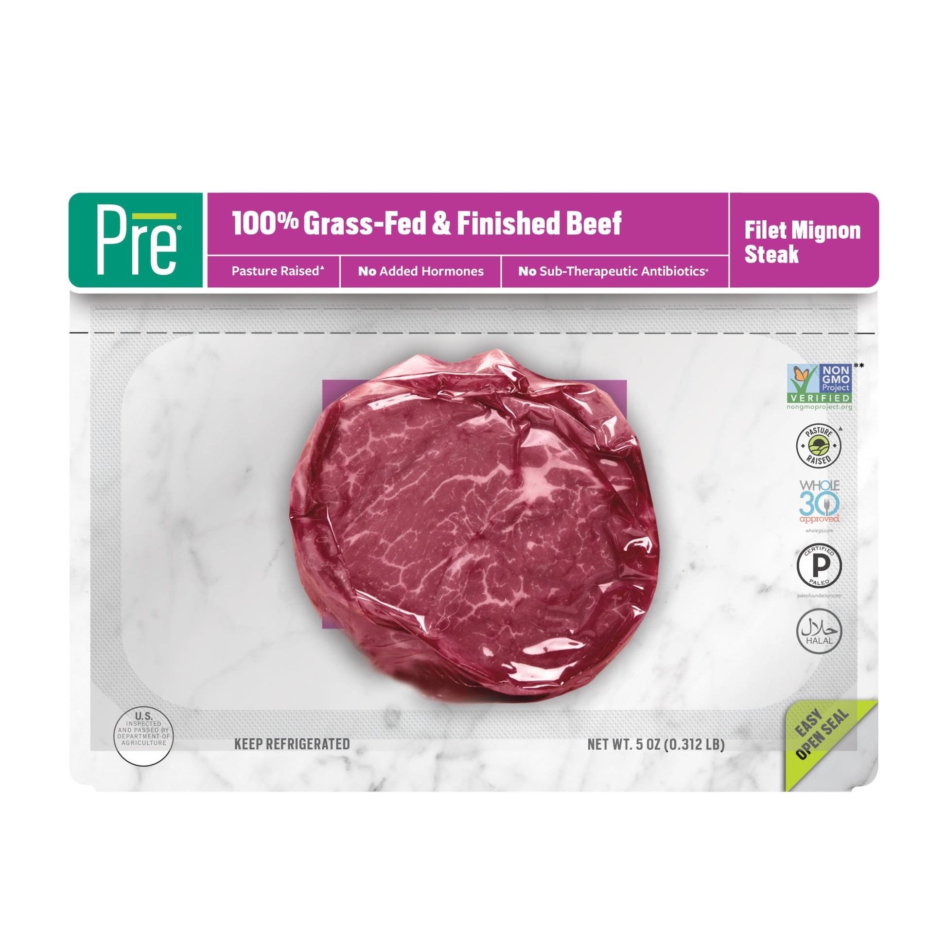 Pre, Beef Filet Mignon Steak, Grass-Fed, Pasture-Raised | 0.3125 lbs.