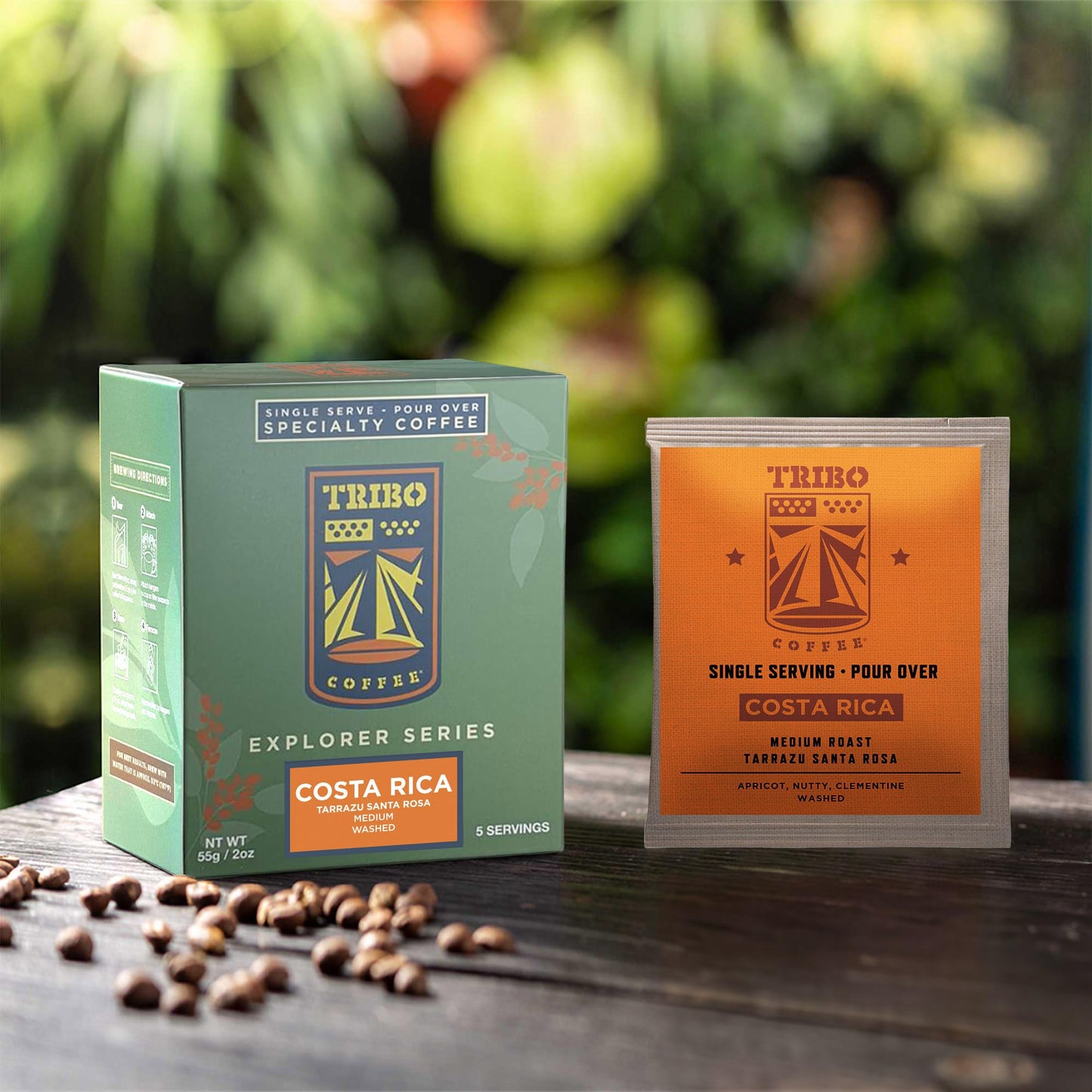 Tribo Coffee Single-Serve Portable Pour Over Drip Coffee - Costa Rica - Washed - 5 Servings Per Box (Medium Roast)