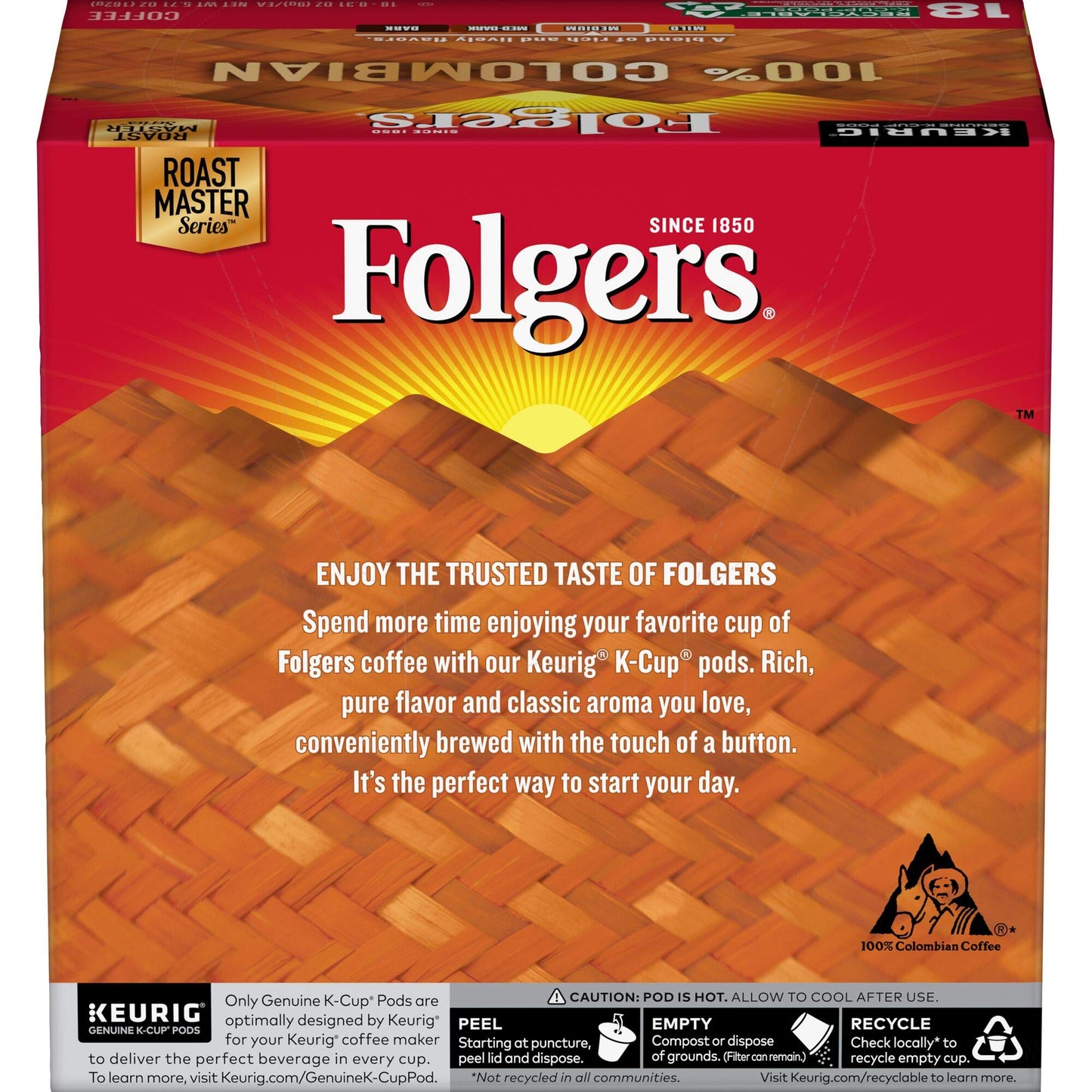 Folgers K Cups 100% Colombian Coffee for Keurig Makers  Medium Roast  72 Count