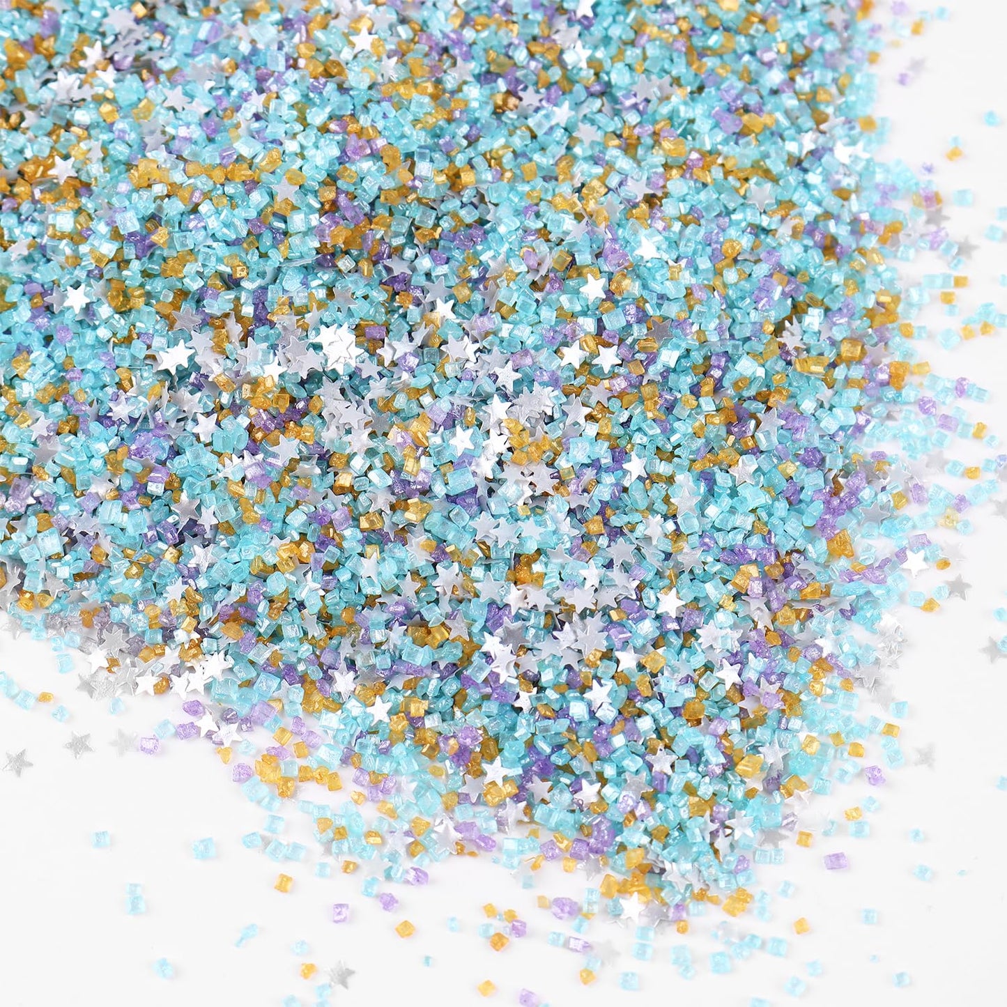 Sanding Sugar Edible Silver Glitter Stars Mix, Edible Blue&Purple Sugar Sprinkles For Cake Decorating, Sparkling Edible Sanding