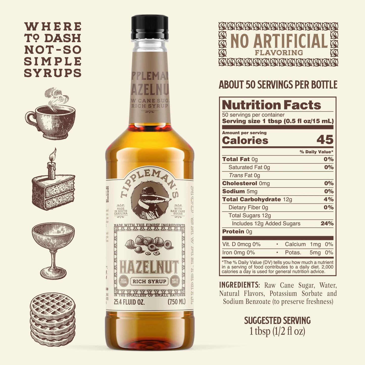 Tipplemans Hazelnut Coffee Syrup - Rich Flavor for Drinks & Baking - 25.4 Fl Oz