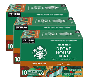 Starbucks Decaf House Blend Coffee K-Cup Pods, Medium Roast Decaffeinated Ground Coffee K-Cups For Keurig Brewing System, 10 Ct