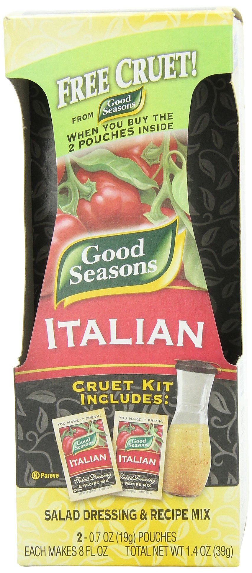 Good Seasons Salad Dressing & Recipe Kit, Cruet with 2-Count Italian Dressing Mix (Pack of 2),0.7 Ounce (Pack of 2)
