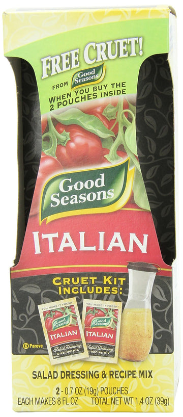 Good Seasons Salad Dressing & Recipe Kit, Cruet with 2-Count Italian Dressing Mix (Pack of 2),0.7 Ounce (Pack of 2)