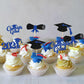 Gyufise 24Pcs 2024 Graduation Cupcake Toppers Blue Glitter Congrats Grad 2024 Diploma Cap Cupcake Picks Class Of 2024 Cake Decor