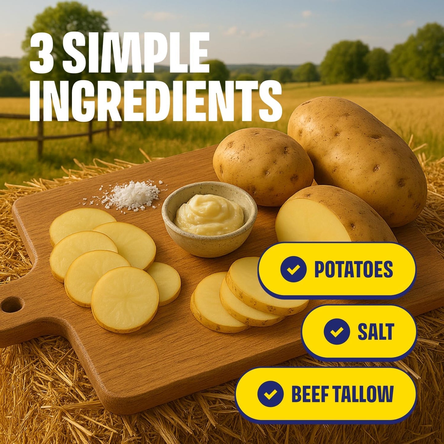 Tasty Nates Beef Tallow Potato Chips - Original Sea Salt, Fried in 100% Beef Tallow - Seed Oil Free Chips, Paleo Snacks for Adul